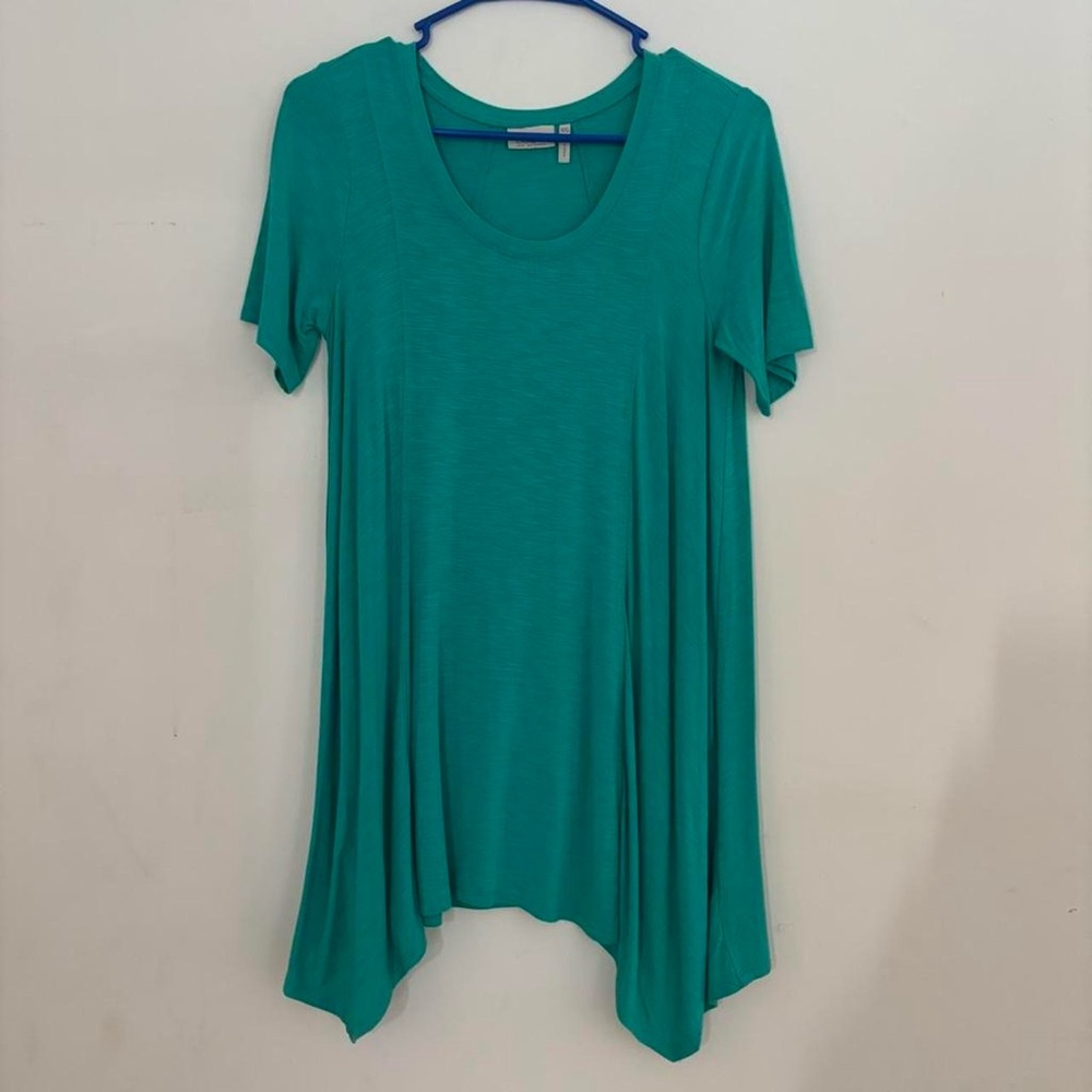 LOGO by Lori Goldstein Women’s XXS Teal Swing Dress Short Sleeve